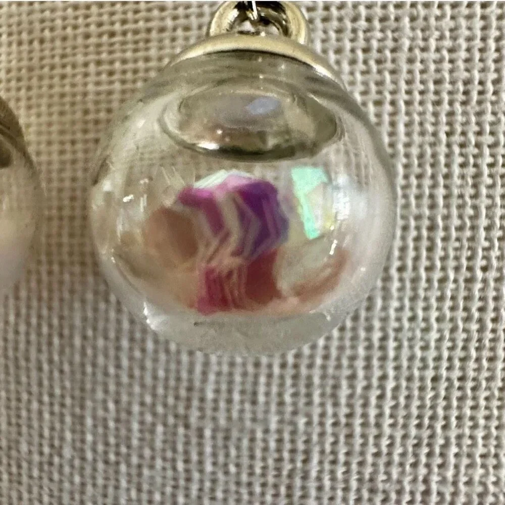 Silver tone glass confetti earrings